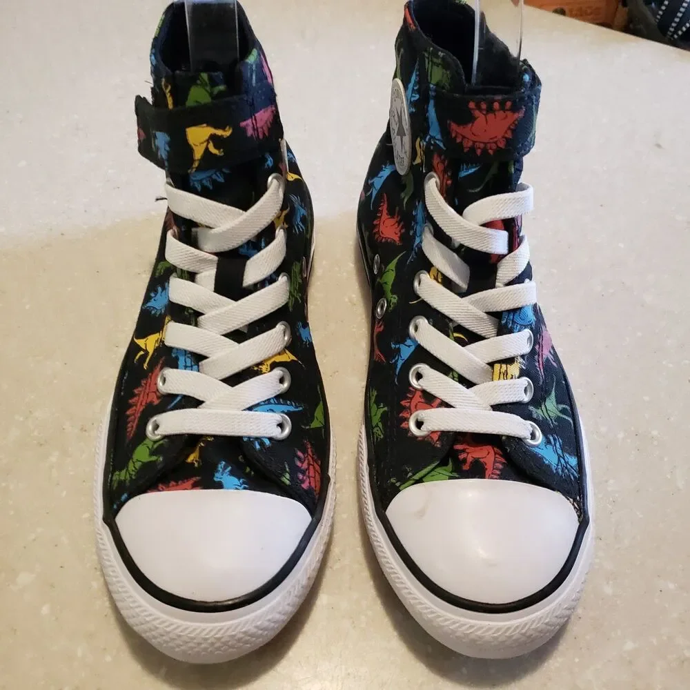 CONVERSE KIDS CHUCK TAYLOR ALL STAR HIGHT-TOP DINOSAUR YTH SZ 2.5 Black WORN 1X